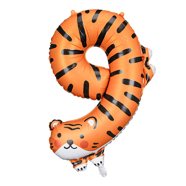 Tiger Shaped Number 9 Foil Birthday Party Balloon - Anilas UK
