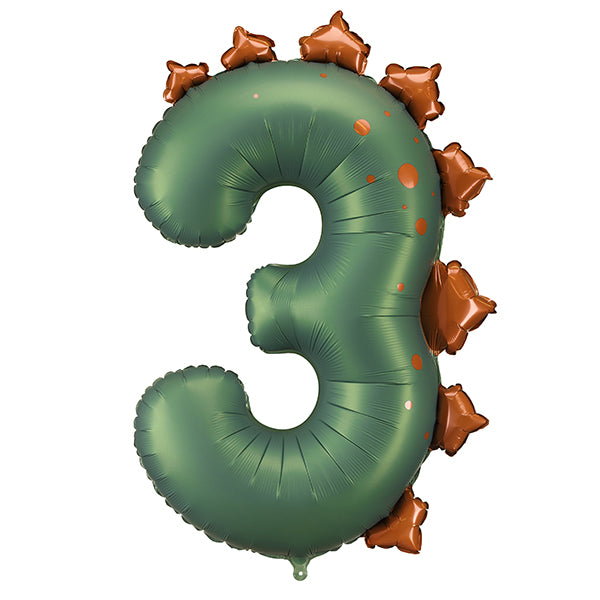 Dinosaur Shape Number 3 Foil balloon, 92cm - Anilas UK