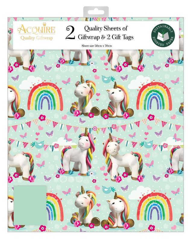 Female Juvenile Acquire Folded Giftwrap set with 2 sheets and 2 tags in feminine exploratory design