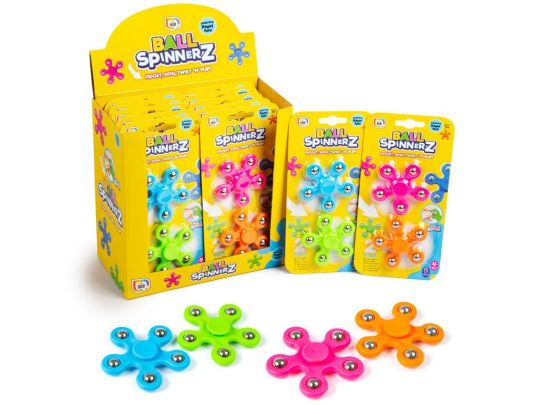 Colorful 'Roll Spinnerz' toys with packaging on a white background