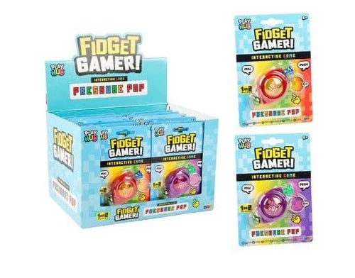 Fidget Gamer Pressure Pop Keyring Game in vibrant red or purple for kids 3+ and fidget enthusiasts