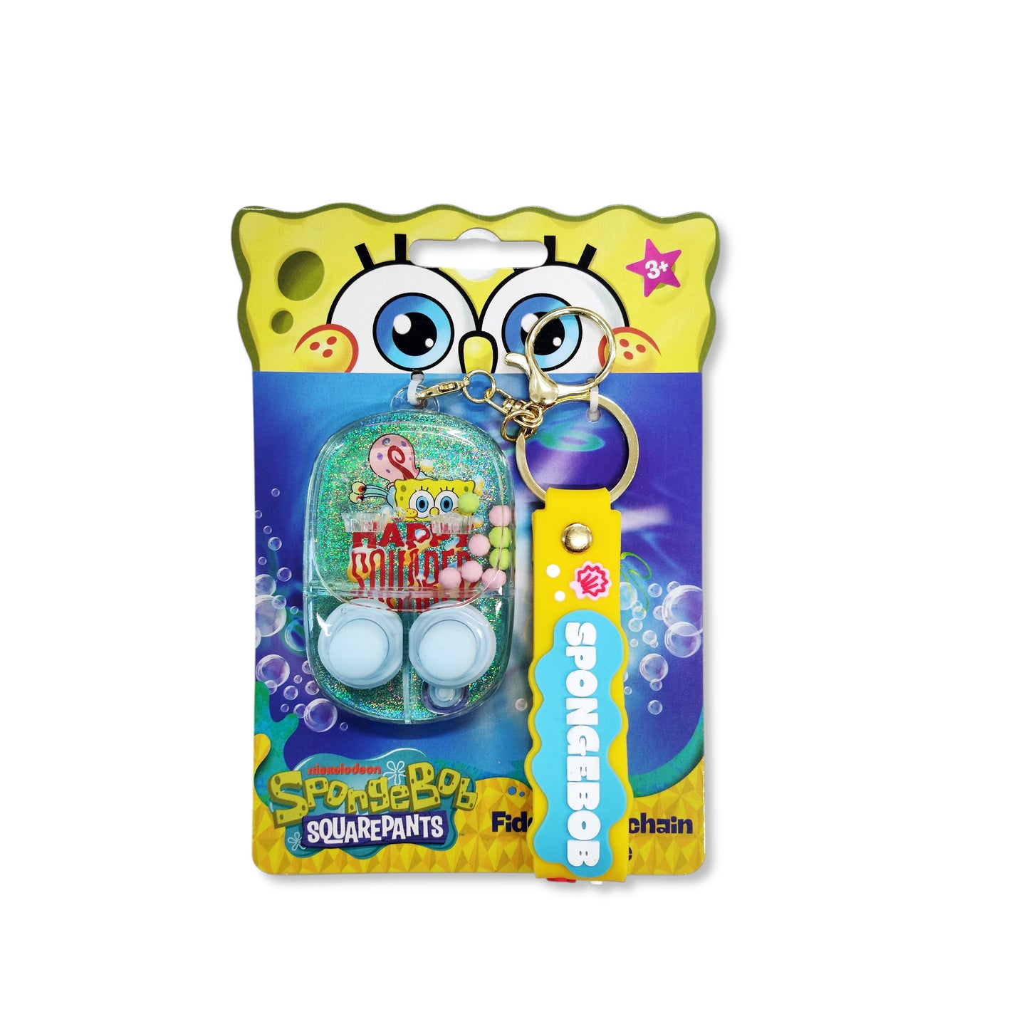 SpongeBob fidget keychain game play with hoops and colourful balls