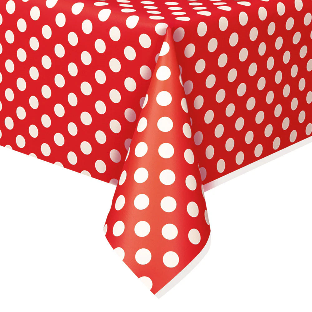 Ruby Red Dots Plastic Party Table Cover (137x274 cm) - Anilas UK