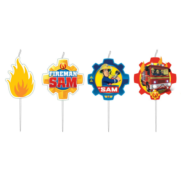 Fireman Sam 4 Mini Character Candles, 7.3 cm, with Fire, Logo, Sam, Truck for Kids’ Parties