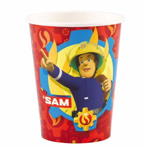 Fireman Sam Paper Cups with Fire Truck 250ml Pack of 8 for Party Tableware