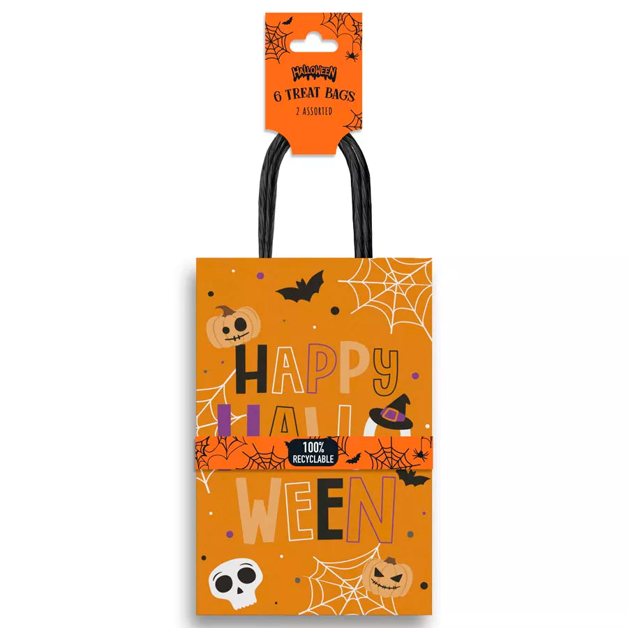 Halloween 6 Pack Treat Paper Bags, Spooky Designs, Ages 3+ - Anilas UK