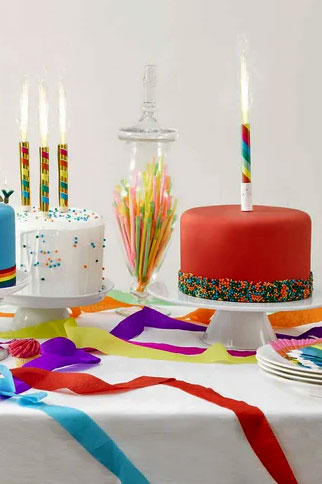 Birthday Brights Rainbow Singing Flaming Cake Fountain / Candle - Anilas UK