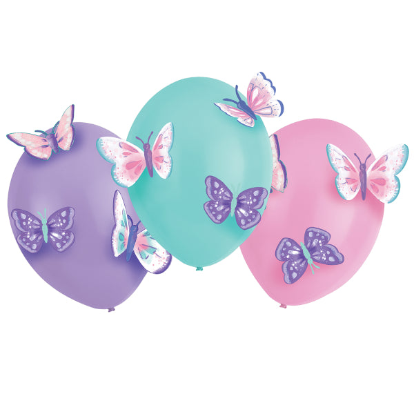 Flutter Balloon Kit with 3 latex balloons and 18 paper butterfly decorations in pastel colours