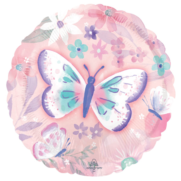 Flutter Foil Balloon 43cm uninflated with butterfly motif in pastel colours