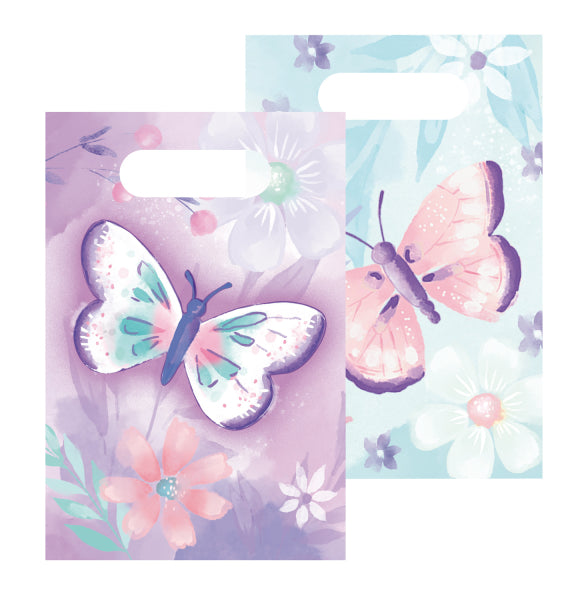 Flutter 8 Paper Bags 23.5x16cm with butterfly motifs in pastel colours