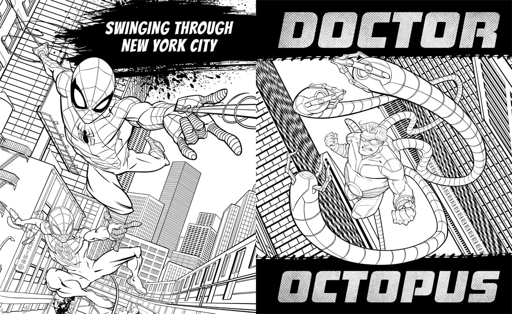 Foes and friends artwork in Spider-Man Mega Colouring