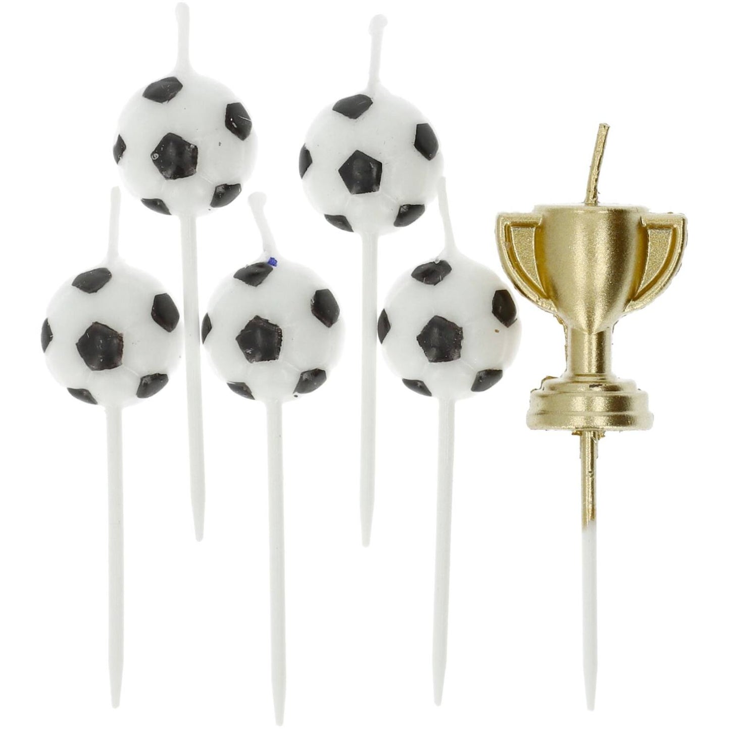 Football Candle Set – pack of 6 multi-colour wax candles 6x1.5cm with football design