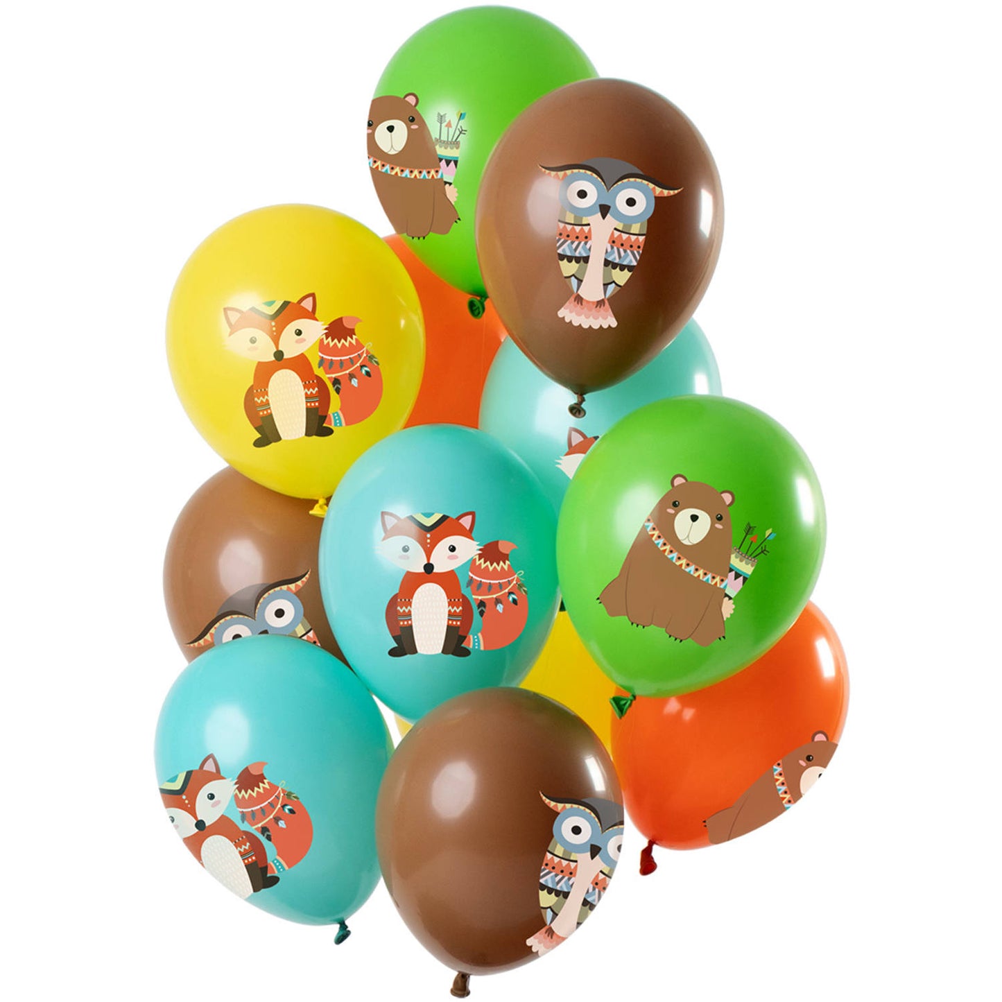 Forest Animals Latex Balloons – pack of 12 multi-colour 33 cm balloons with cute woodland designs