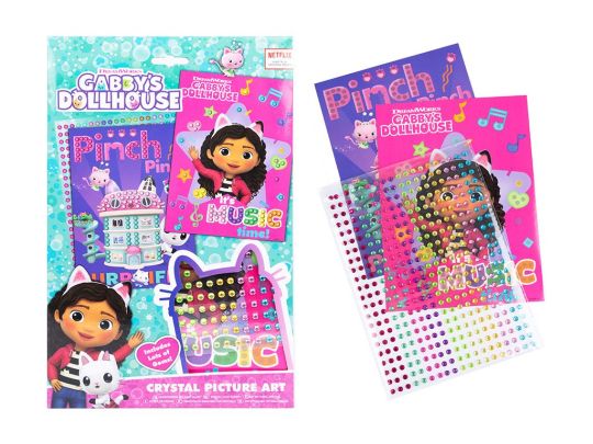 Gabby’s Dollhouse Crystal Picture Art Kit with vibrant character boards and adhesive gems for kids 3+