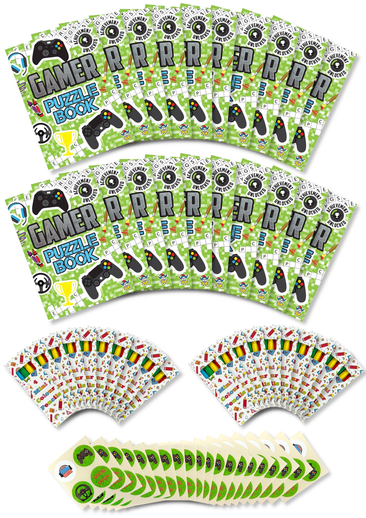 Assortment of 20 Themed Activity Books, 20 Sheets of Stickers and 20 Sets of Pencils - Anilas UK