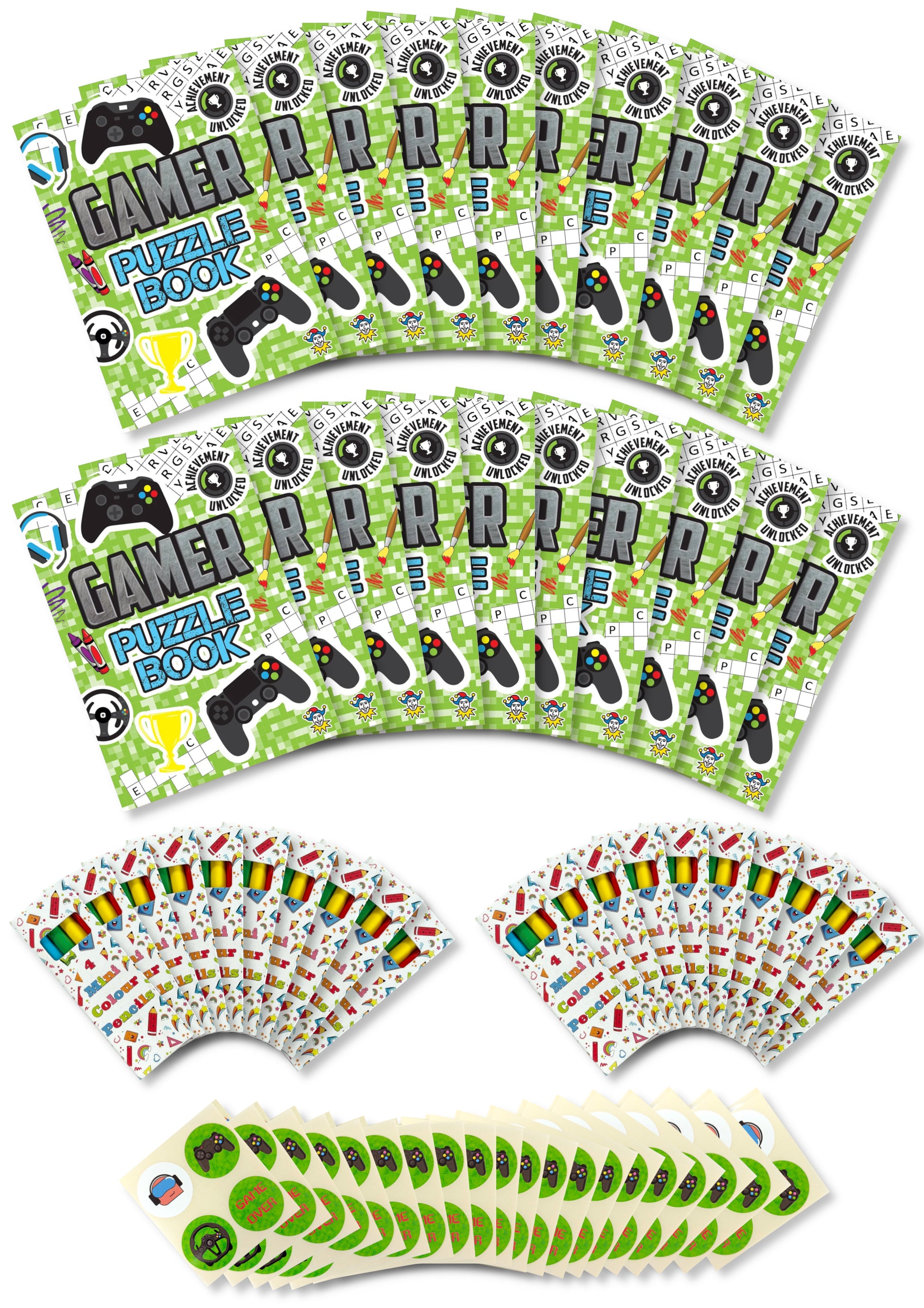 Assortment of 20 Themed Activity Books, 20 Sheets of Stickers and 20 Sets of Pencils - Anilas UK
