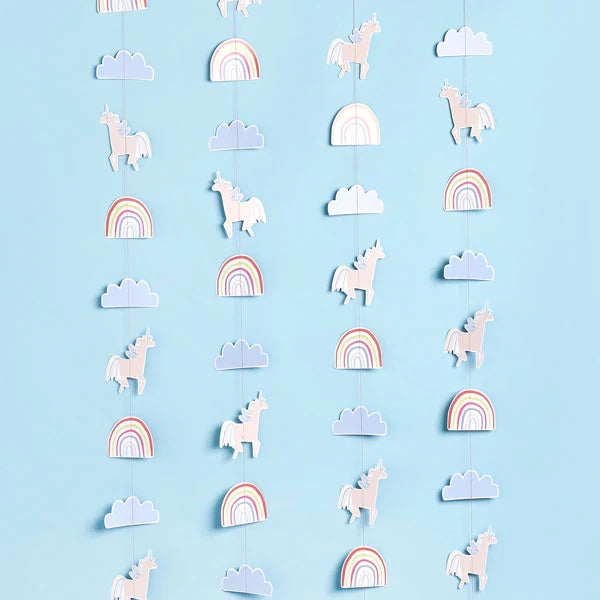 Enchanted Unicorn and Rainbow Hanging Party Decorations - 5 metres long - Anilas UK