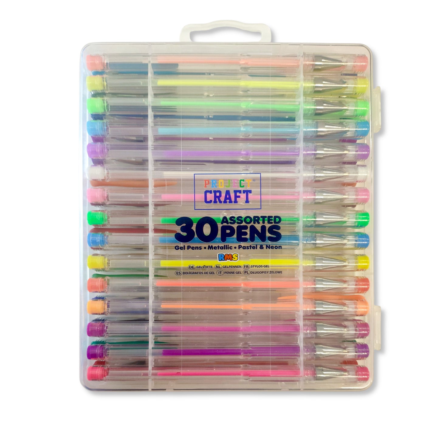 30 assorted gel pens in a sturdy plastic carry case