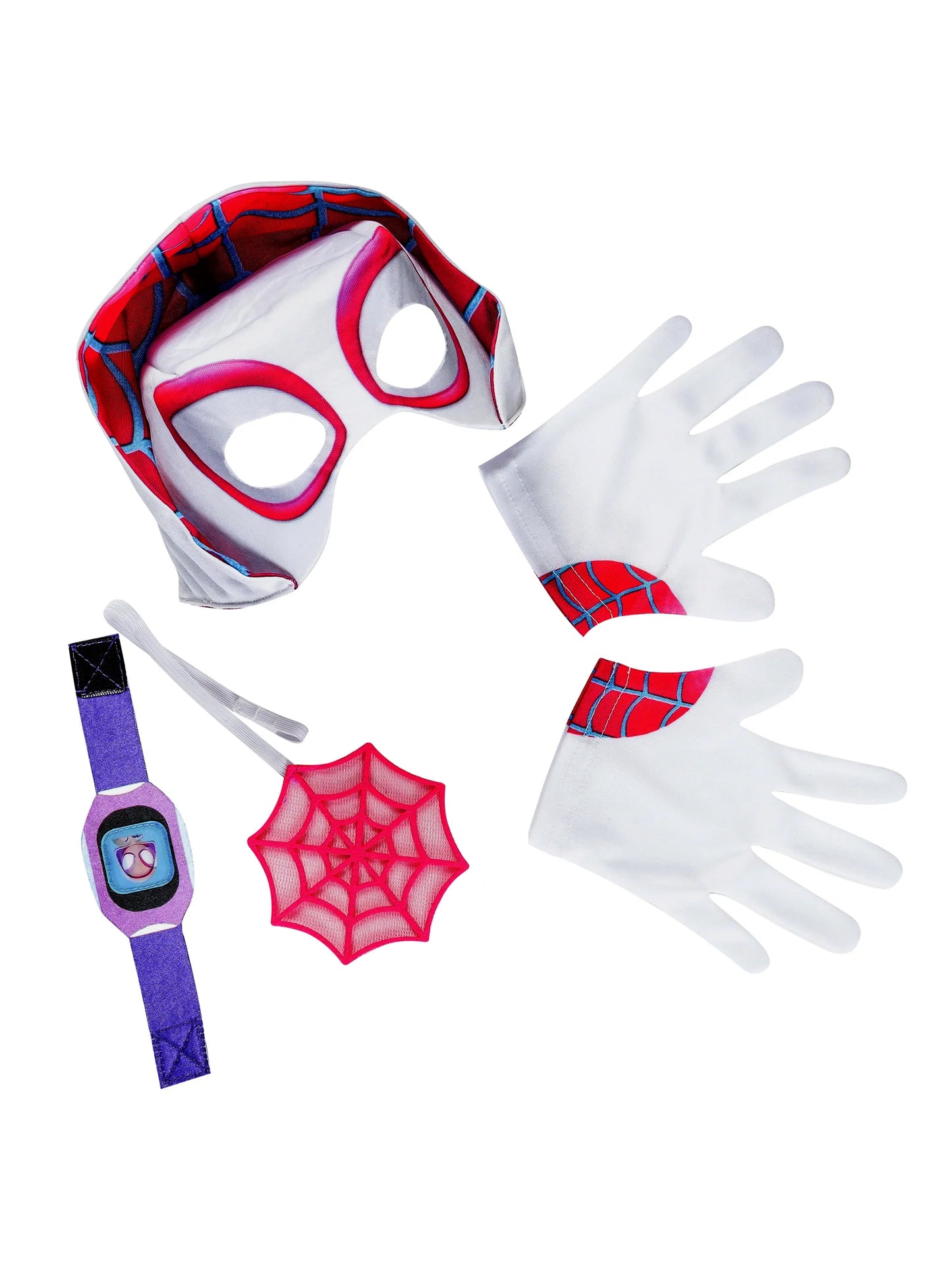 Ghost Spider Marvel Accessory Set detail view highlighting stretchy gloves and durable plastic web slinger for active superhero adventures