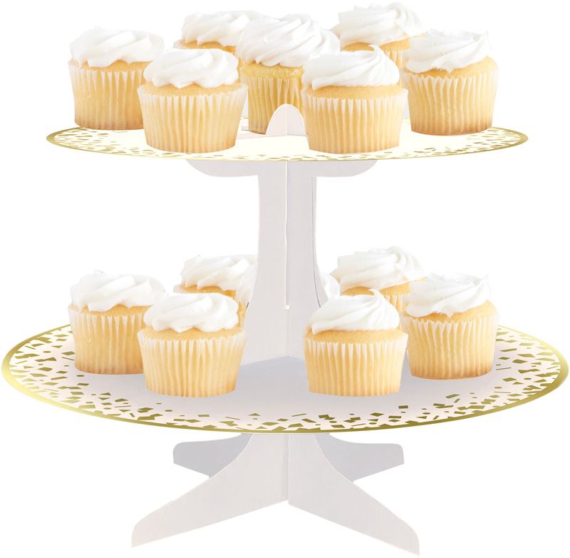 Gold Foil Cardboard Cupcake Stand 31.1 x 24.4cm with confetti design