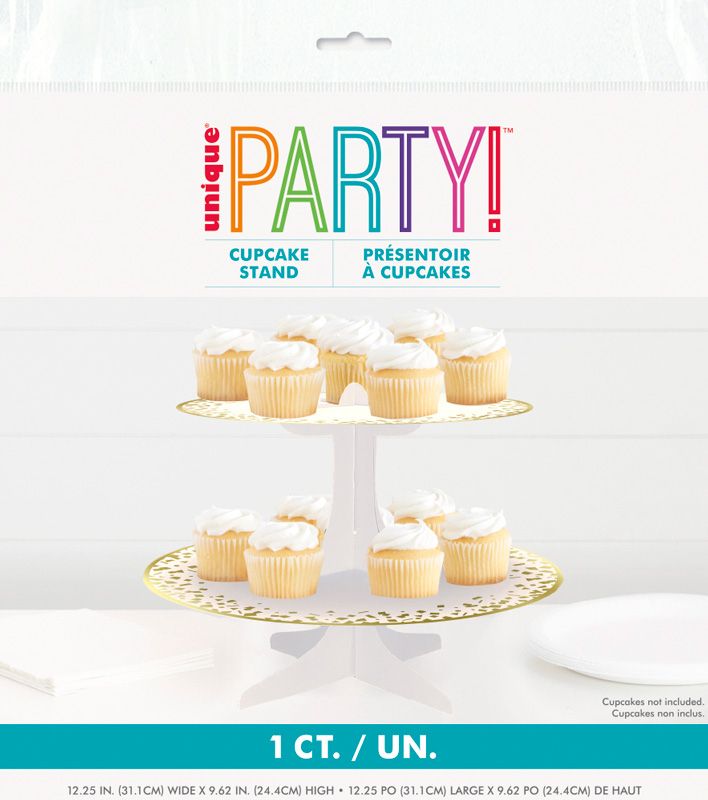 Gold Foil Cardboard Cupcake Stand 31.1 x 24.4cm with confetti design