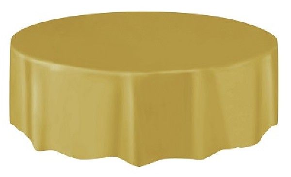 Gold Plastic Round Party Table Cover 213cm for elegant decor