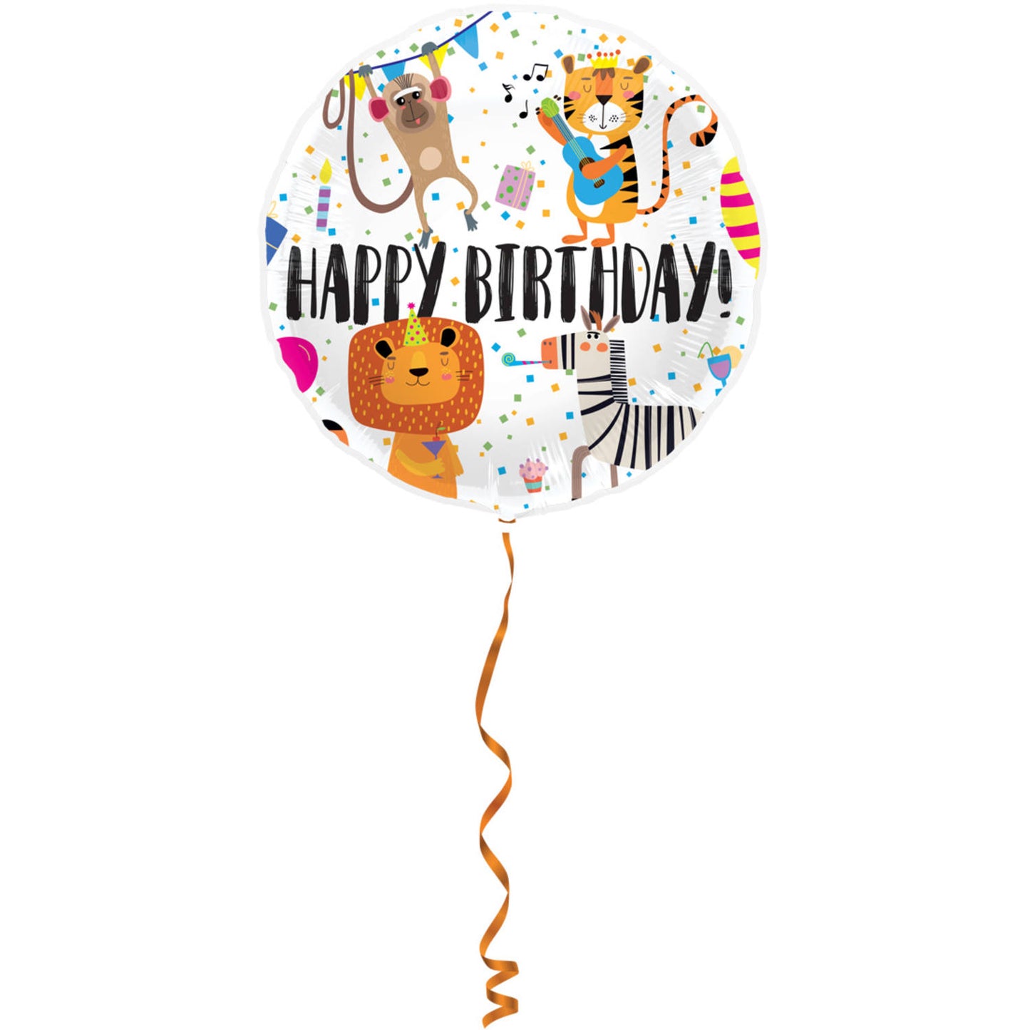 Happy Birthday Animals Foil Balloon 45 cm – multi-colour animal design, helium-ready.