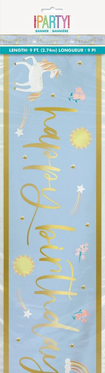 Unicorn Happy Birthday Unicorn Foil Banner 274 cm (9 ft) - Anilas UK