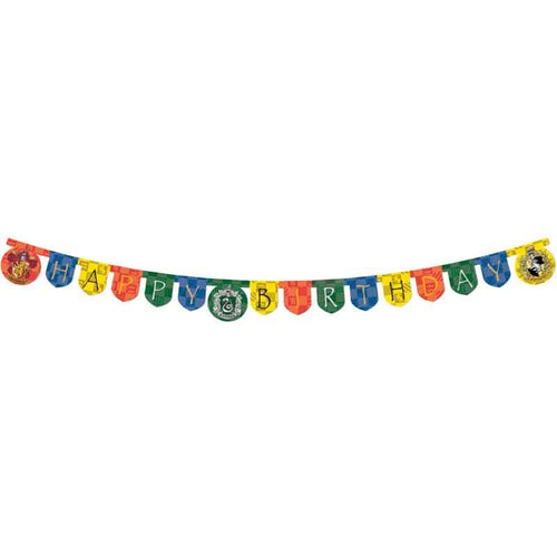 Harry Potter Hogwarts Houses Happy Birthday Banner 2m with Hogwarts designs