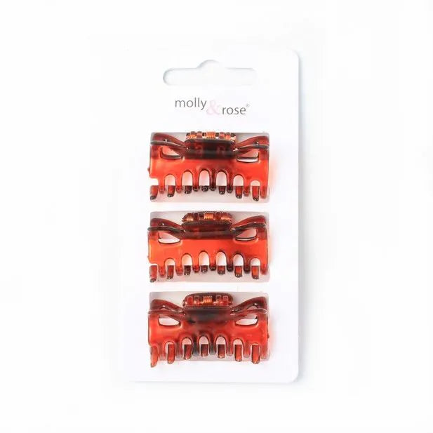 Tortoiseshell Small Hair Claw Hair Clips , 4 cm, Set of 3, Plastic & Metal - Anilas UK