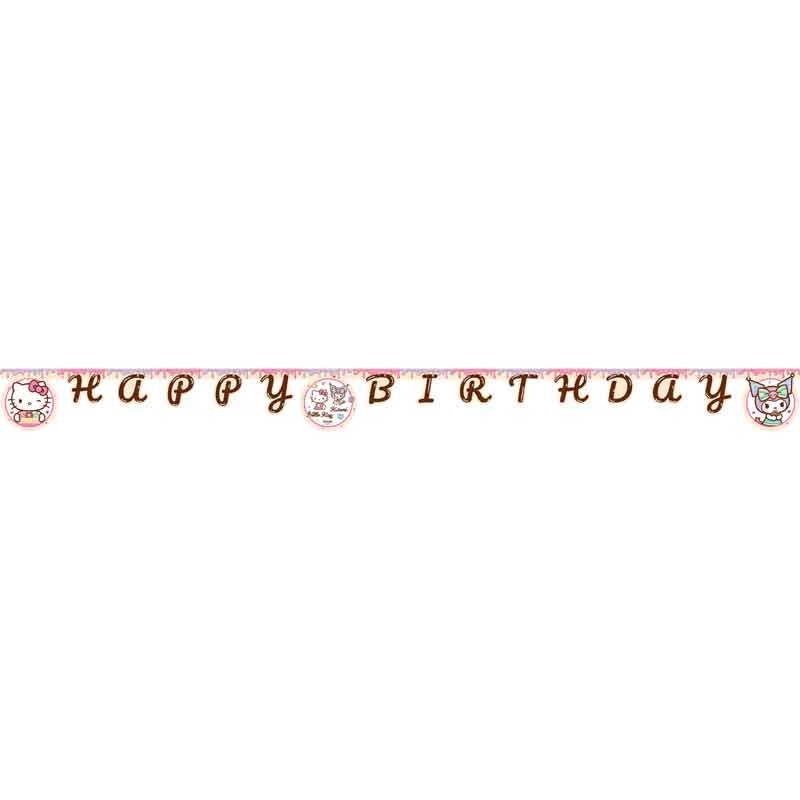 Hello Kitty & Kuromi Happy Birthday Die-Cut Banner 2m strung sweetly, with Sanrio duo motifs on FSC-certified paper for kids' kawaii birthday decor