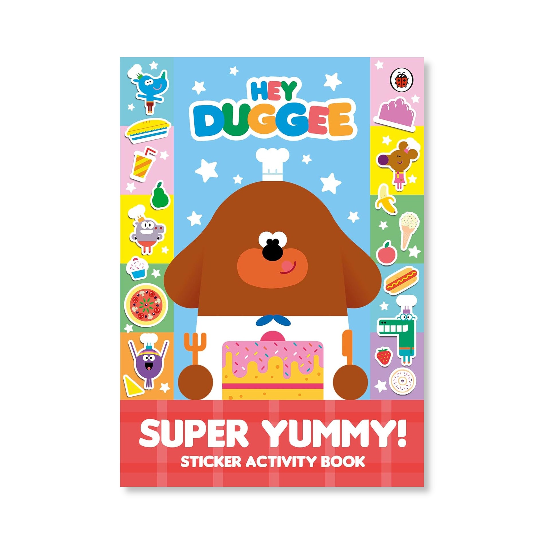 Hey Duggee Super Yummy Sticker Activity Book cover with Duggee and Squirrels food scenes
