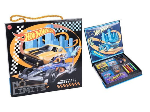 Hot Wheels Artcase Set with colour-in vehicles and markers