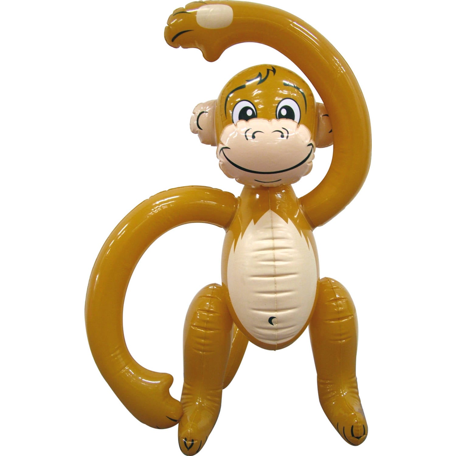 Inflatable Monkey 60x26cm uninflated with long arms and happy grin for safari theme play.