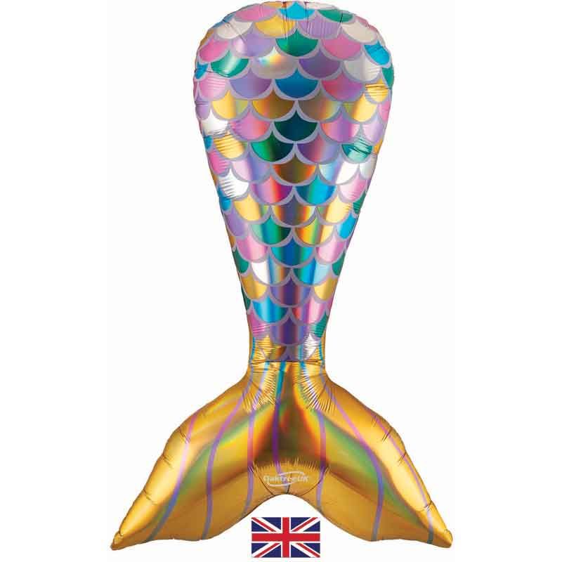 Iridescent Mermaid Tail Shaped Foil Balloon 96cm for Party Decor