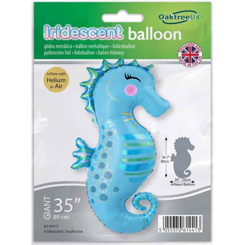 Iridescent Seahorse Shaped Foil Balloon Close-Up View