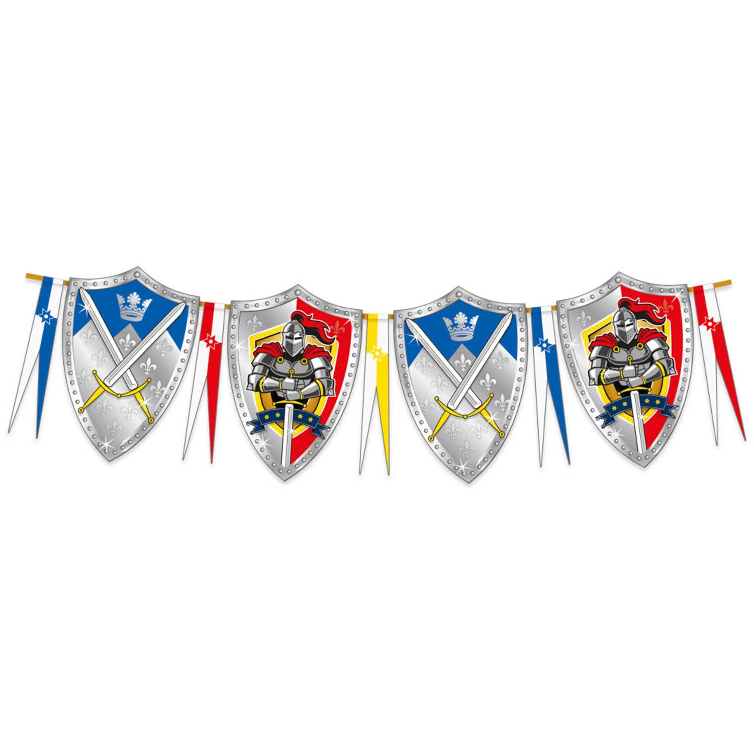 Knight Reinier Bunting Garland 6 m – multi-colour plastic flags with knight design, pre-strung