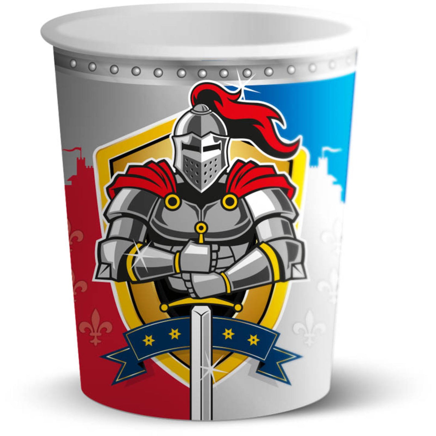 Knight Reinier Disposable Cups – pack of 8 colourful 250 ml paper cups with knight design