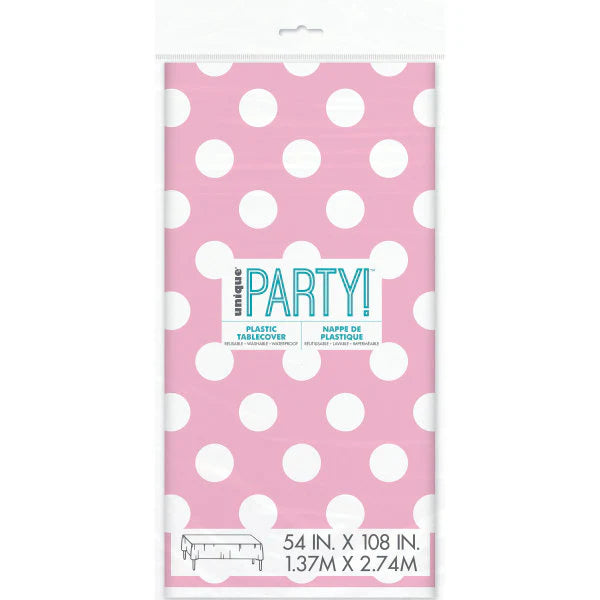 Lovely Pink Dots Plastic Party Table Cover (137x274 cm) - Anilas UK