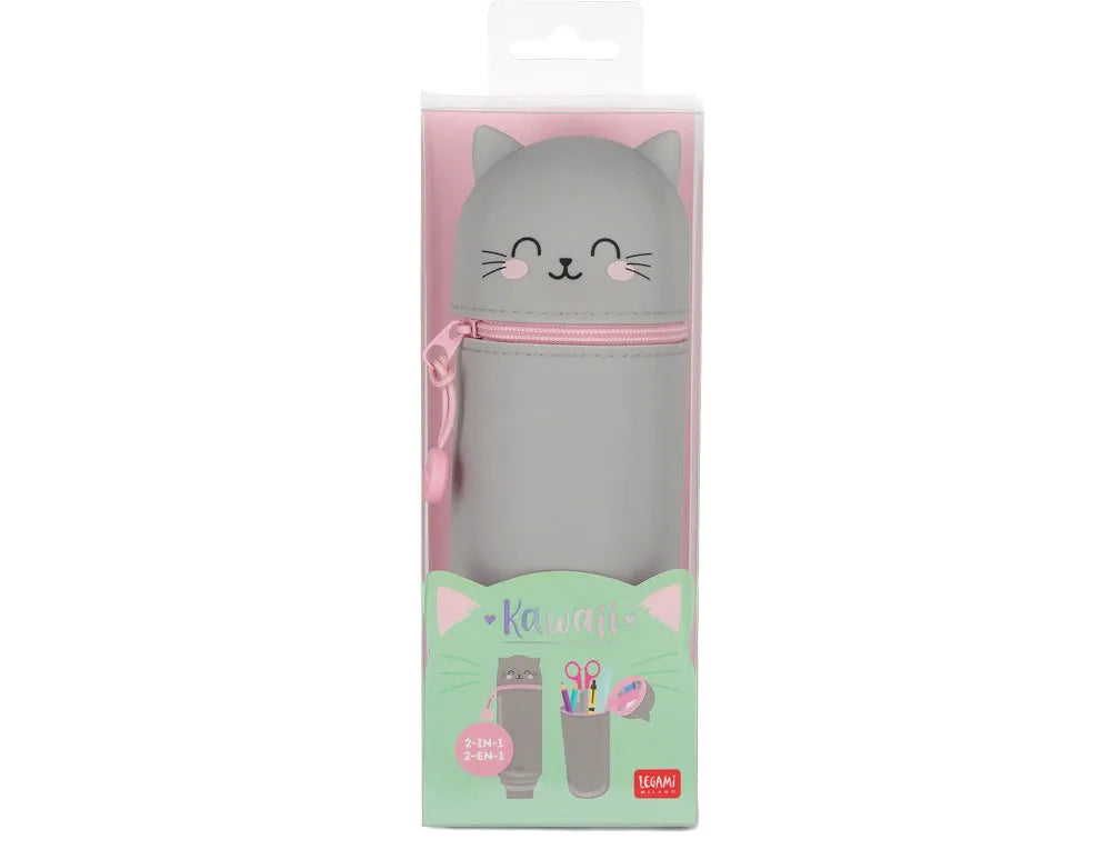 Legami Kawaii 2-In-1 Soft Silicone Pencil Case - Kitty - Anilas UK