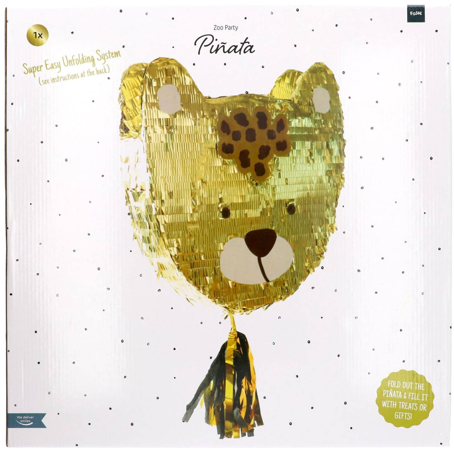 Unfolded Piñata Leopard 48x50cm cardboard ready for filling and hanging