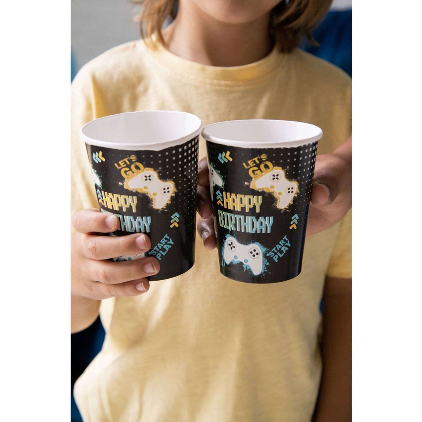Close-Up of Level Up 250 ml Paper Cup with Gaming Slogans