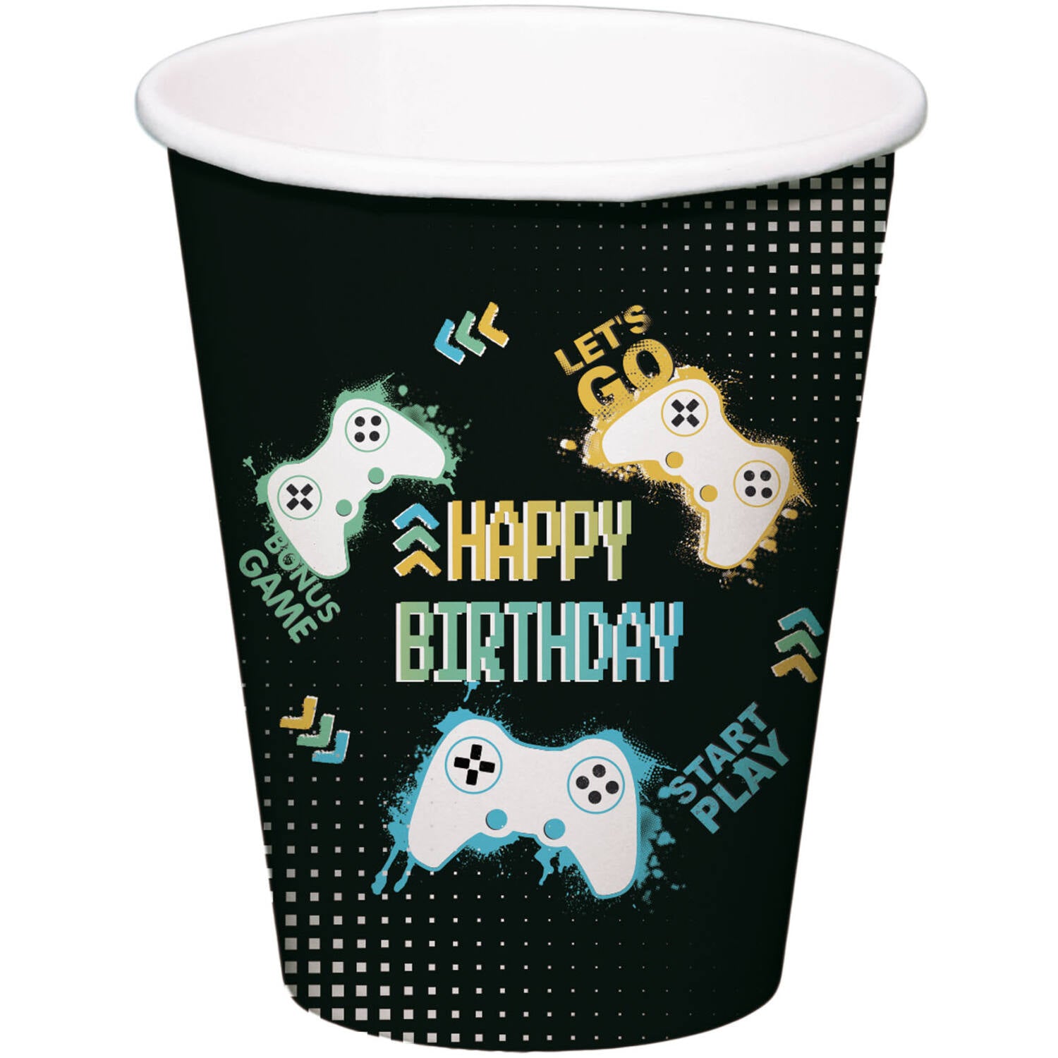 Level Up Gaming Paper Cups, 250 ml, 8 Multicolour Cups for Kids’ Parties