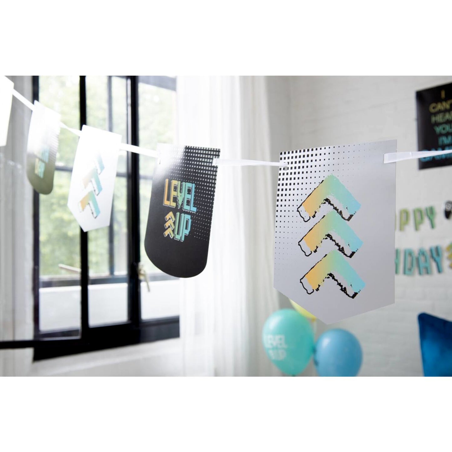 Level Up 6 m Banner Displayed at Gaming-Themed Birthday Party 