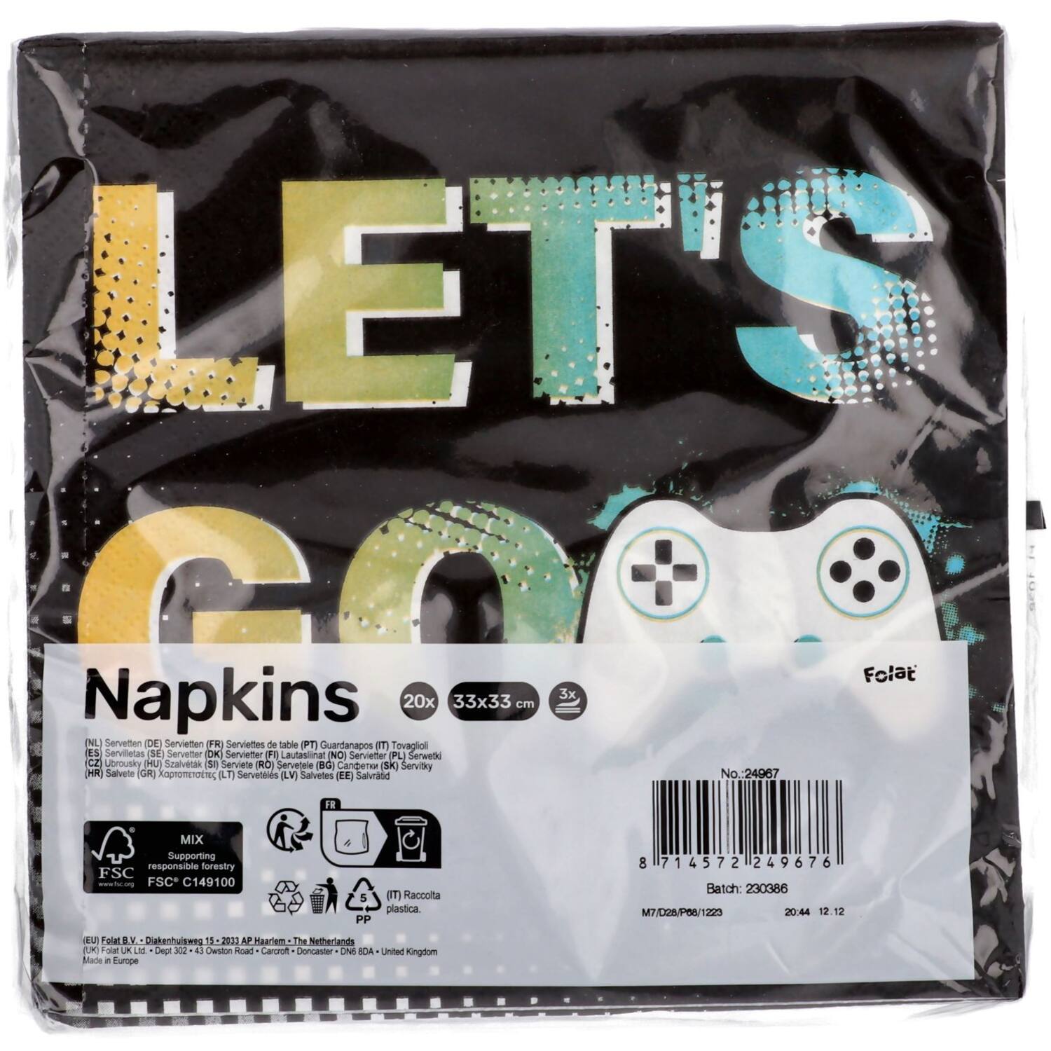 Level Up Gaming Napkins, 33 x 33 cm, 20 3-Ply Paper Napkins for Kids’ Parties