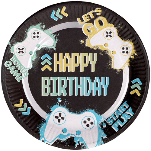Level Up Gaming Paper Plates, 23 cm, 8 Multicolour Plates for Kids’ Parties