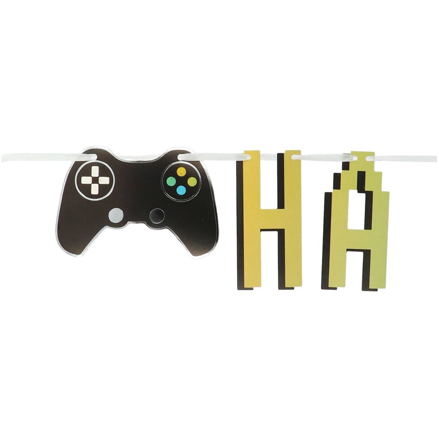 Close-Up of Level Up Banner with Game Console and “HAPPY” Letters