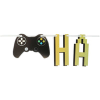
              Close-Up of Level Up Banner with Game Console and “HAPPY” Letters
            