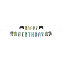 Level Up "Happy Birthday" Letter Banner, 1.5 m, for Kids’ Gaming Parties