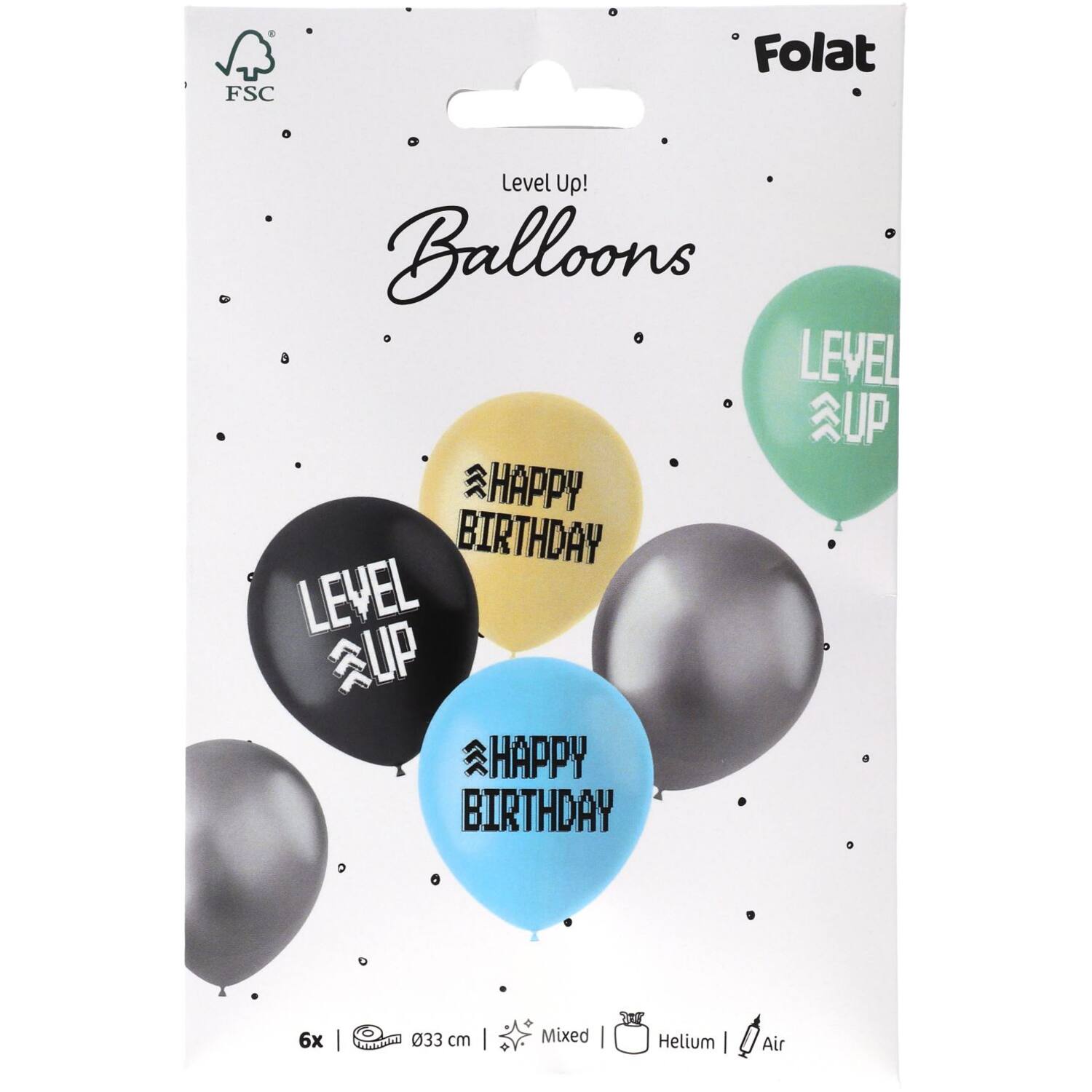 Level Up Latex Balloons 33 cm 6 Pack for gaming-themed birthdays